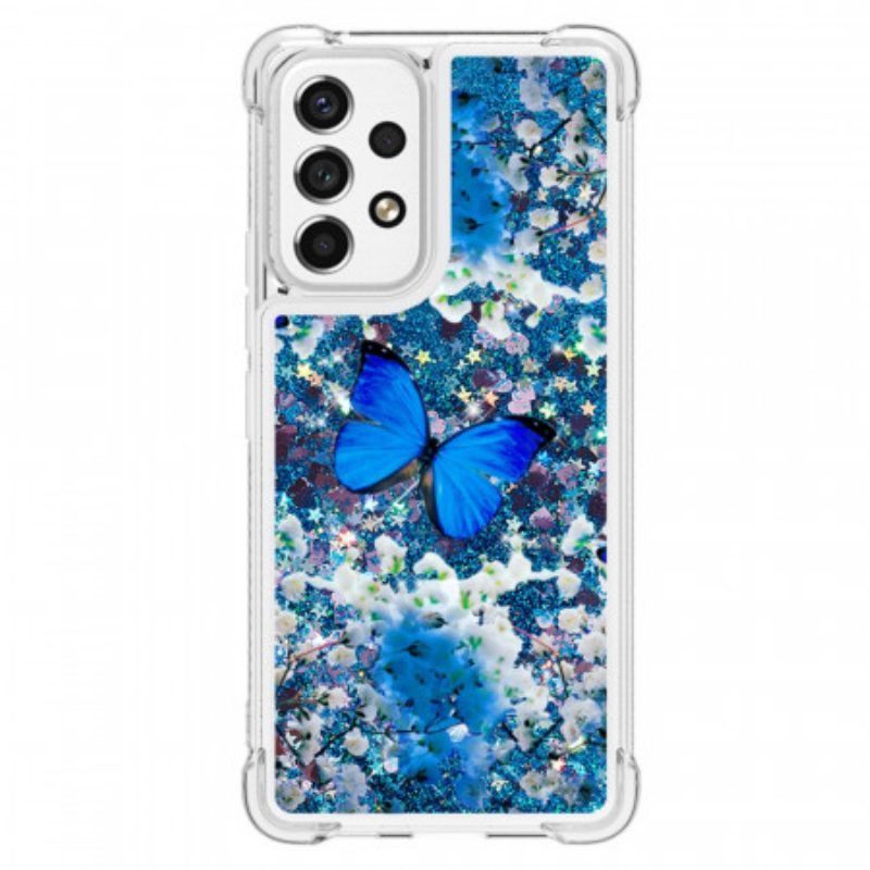 Handyhülle Für Samsung Galaxy A53 5G Glitzernde Blaue Schmetterlinge