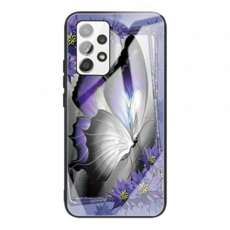 Handyhülle Für Samsung Galaxy A53 5G Lila Schmetterlings-hartglas
