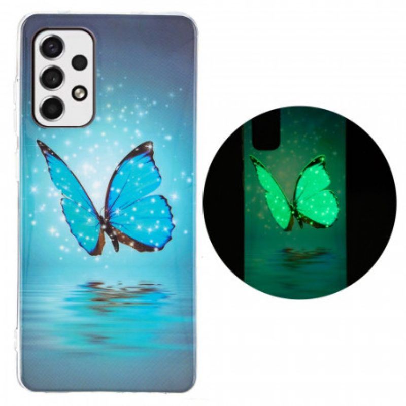 Hülle Für Samsung Galaxy A53 5G Fluoreszierender Blauer Schmetterling