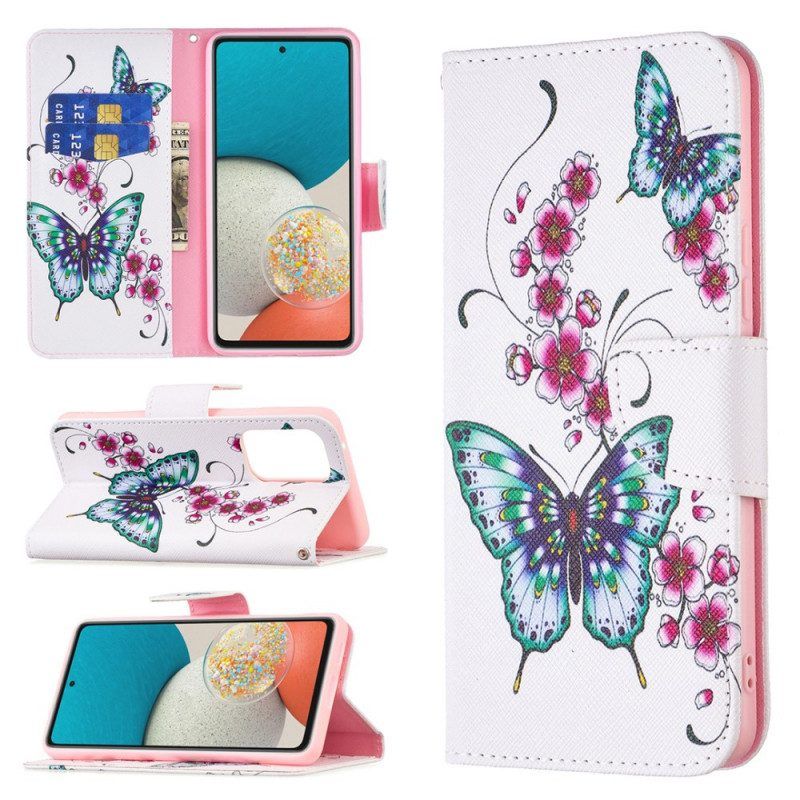 Lederhüllen Für Samsung Galaxy A53 5G Schmetterlinge