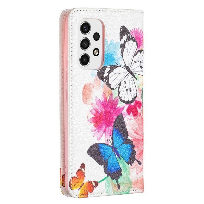 Schutzhülle Für Samsung Galaxy A53 5G Flip Case Bunte Schmetterlinge