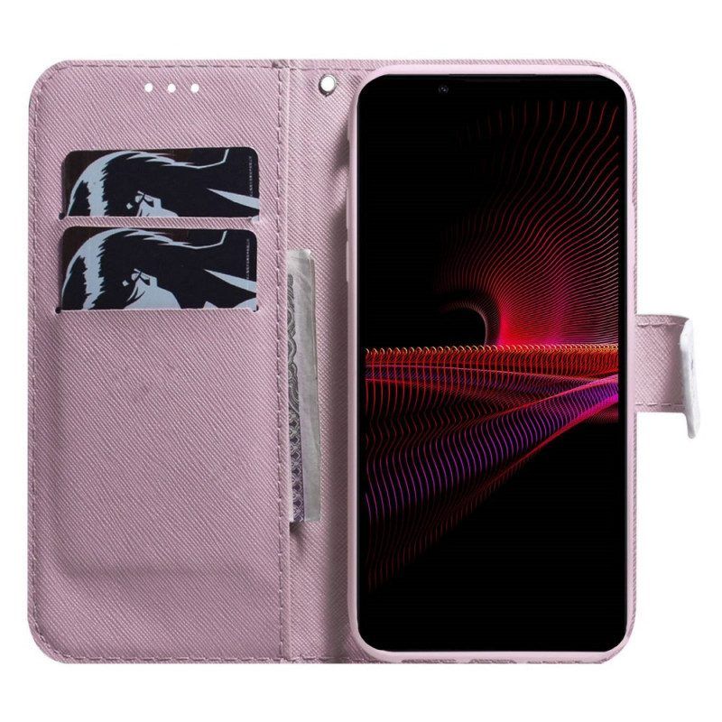 Flip Case Für Sony Xperia 1 IV Mit Kordel Kleiner Panda Mit Riemen