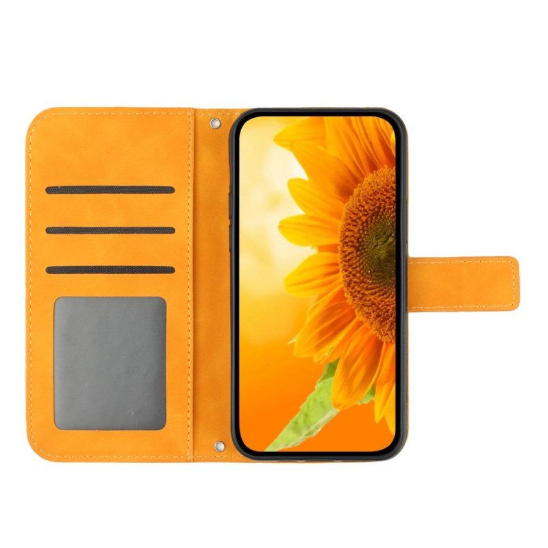 Flip Case Für Sony Xperia 1 IV Mit Kordel Riemchen-sonnenblume