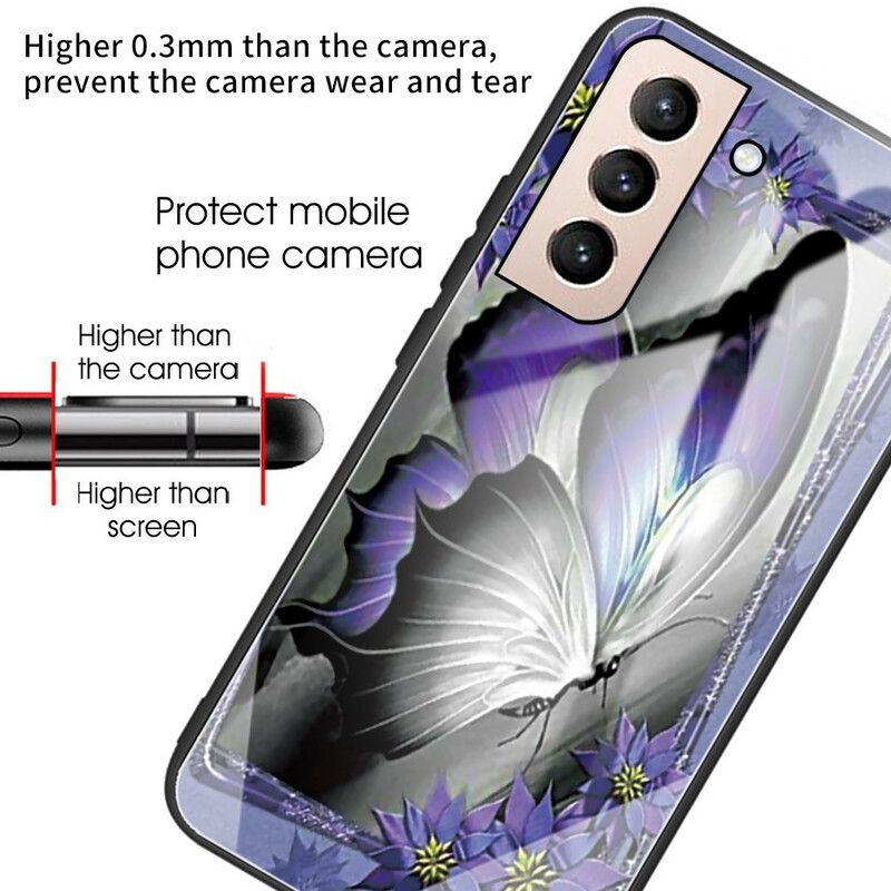 Hülle Für Samsung Galaxy S21 Fe Violettes Schmetterlings-hartglas