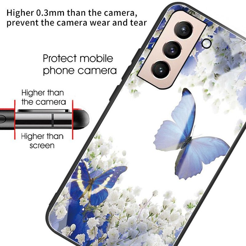 Hülle Samsung Galaxy S21 Fe Handyhülle Schmetterlingsdesign Aus Gehärtetem Glas