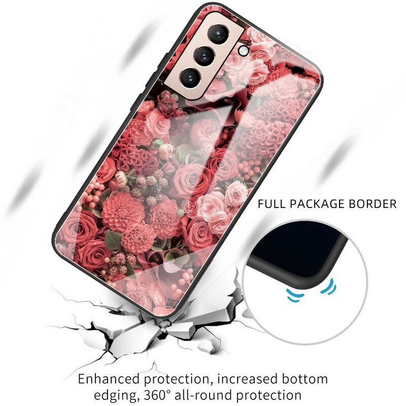 Hülle Samsung Galaxy S21 Fe Rosa Blumen Aus Gehärtetem Glas