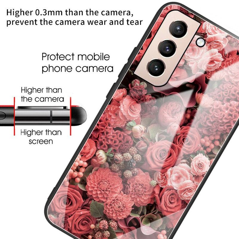 Hülle Samsung Galaxy S21 Fe Rosa Blumen Aus Gehärtetem Glas