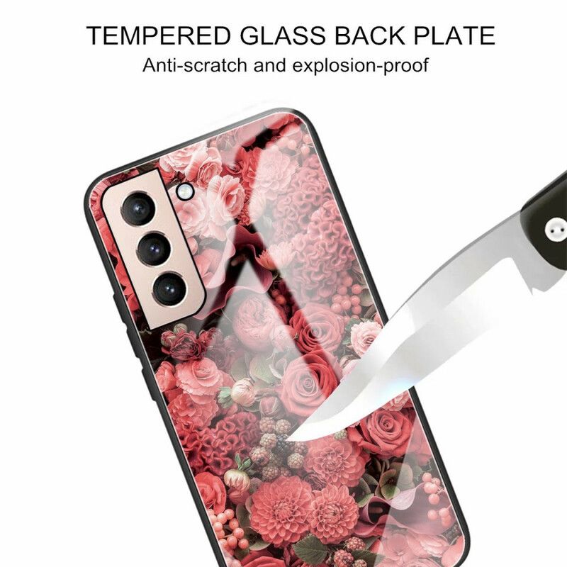 Hülle Samsung Galaxy S21 Fe Rosa Blumen Aus Gehärtetem Glas