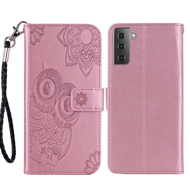 Lederhüllen Für Samsung Galaxy S21 Fe Eulen-mandala Und Lanyard