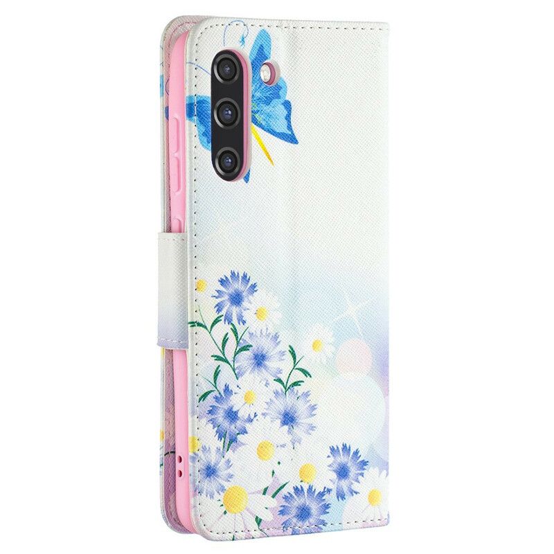 Lederhüllen Samsung Galaxy S21 Fe Gemalte Schmetterlinge Und Blumen