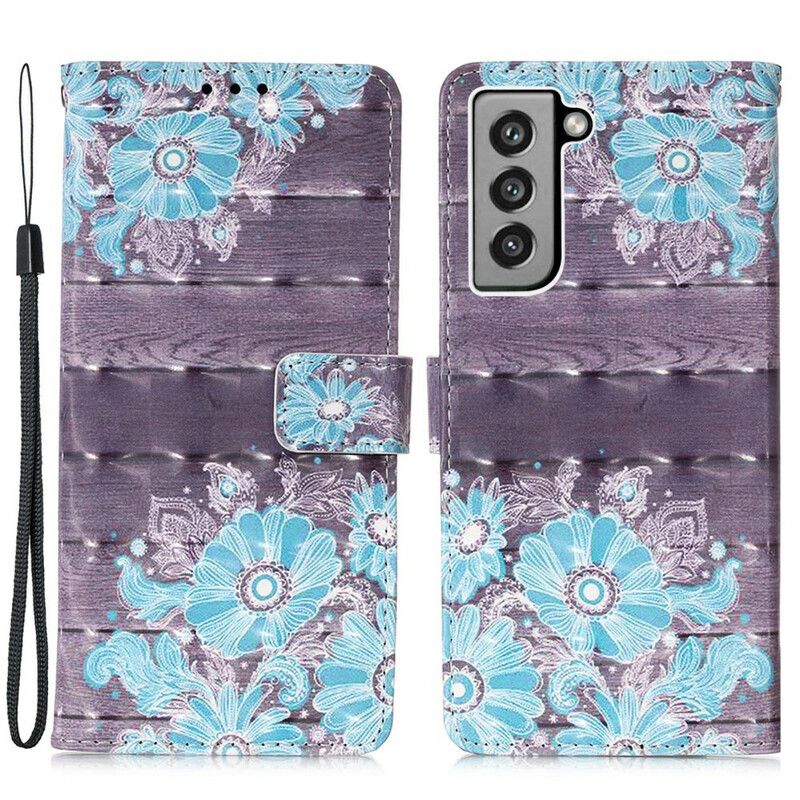 Lederhüllen Samsung Galaxy S21 Fe Handyhülle Blaue Blumen