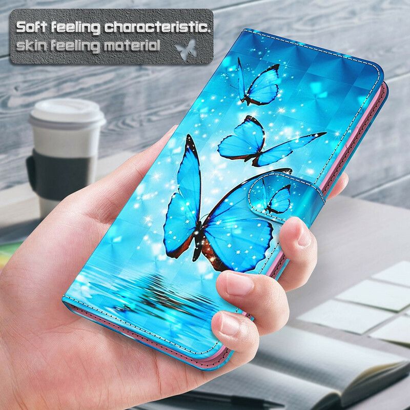 Lederhüllen Samsung Galaxy S21 Fe Handyhülle Fliegende Blaue Schmetterlinge
