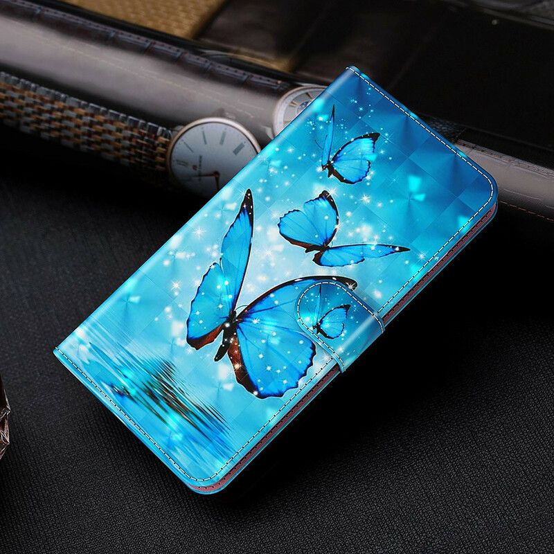 Lederhüllen Samsung Galaxy S21 Fe Handyhülle Fliegende Blaue Schmetterlinge