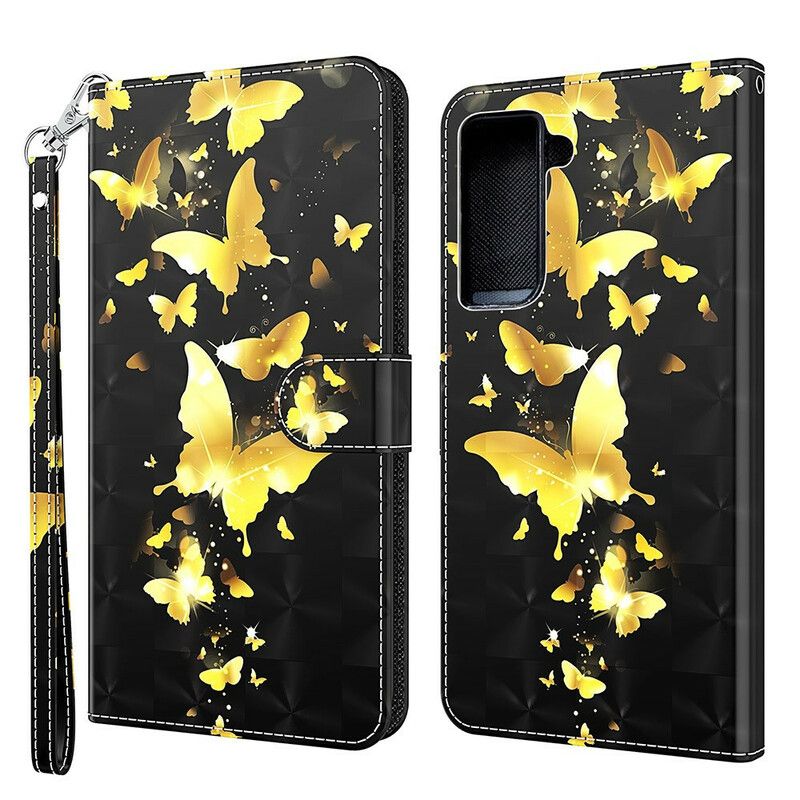 Lederhüllen Samsung Galaxy S21 Fe Handyhülle Gelbe Schmetterlinge