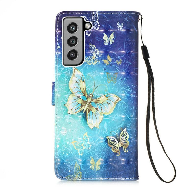 Lederhüllen Samsung Galaxy S21 Fe Handyhülle Goldene Schmetterlinge