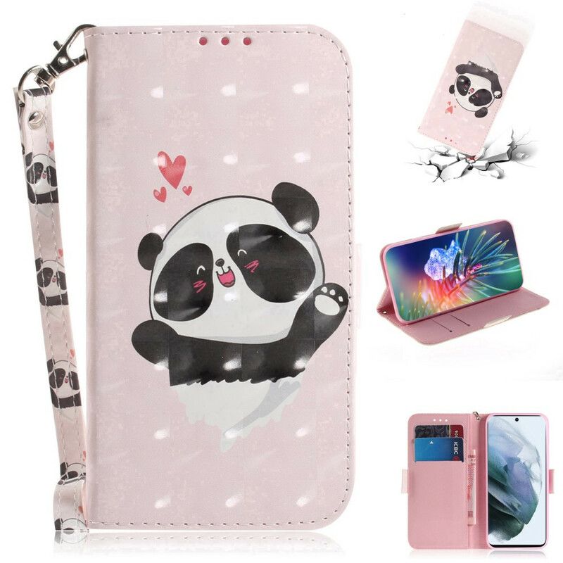 Lederhüllen Samsung Galaxy S21 Fe Handyhülle Panda Love Riemchen