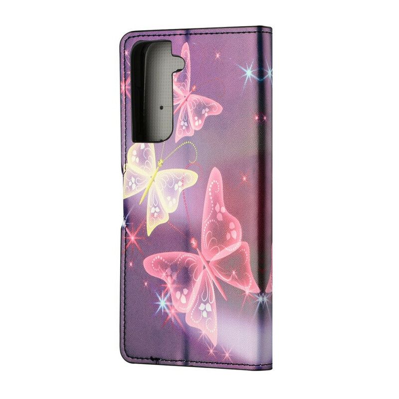 Lederhüllen Samsung Galaxy S21 Fe Handyhülle Schmetterlinge Und Blumen