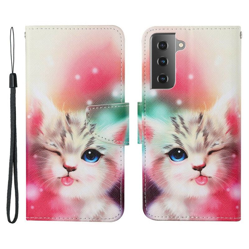 Lederhüllen Samsung Galaxy S21 Fe Katzengeschichten Mit Lanyard