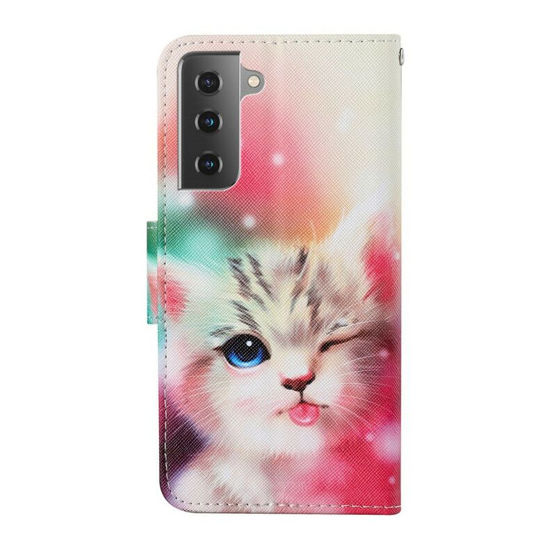 Lederhüllen Samsung Galaxy S21 Fe Katzengeschichten Mit Lanyard