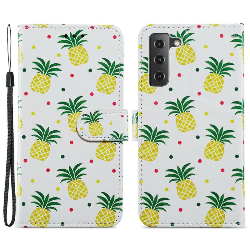 Lederhüllen Samsung Galaxy S21 Fe Mehrere Ananas