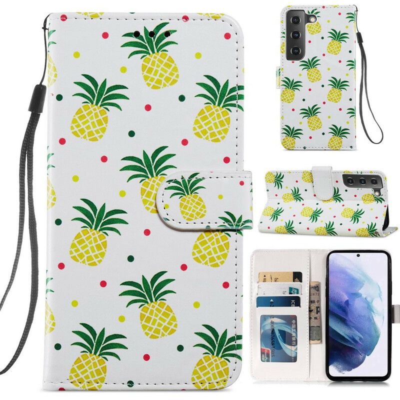 Lederhüllen Samsung Galaxy S21 Fe Mehrere Ananas