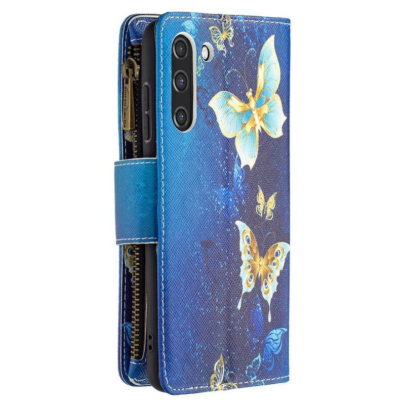 Lederhüllen Samsung Galaxy S21 Fe Schmetterlinge Schmetterlinge Reißverschlusstasche