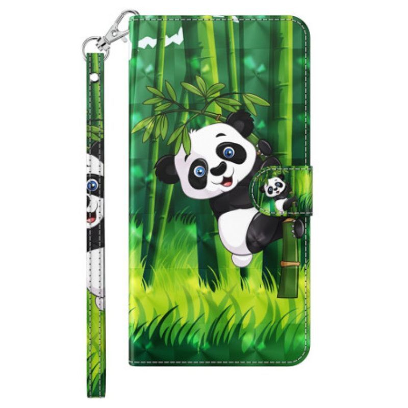 Flip Case Für iPhone 15 Pro Max Mit Kordel 3d-bambus-panda Mit Riemen