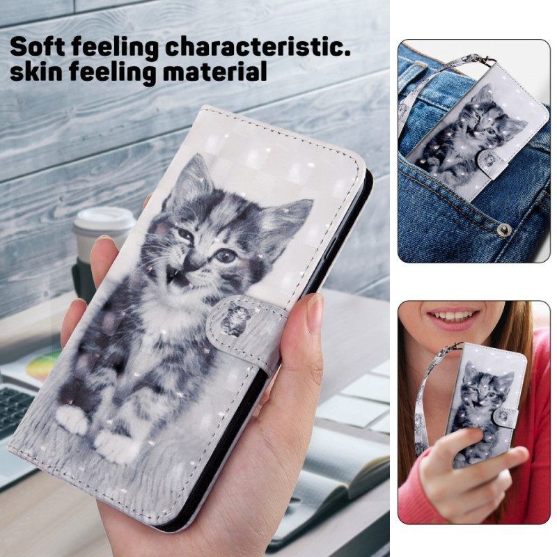 Flip Case Für iPhone 15 Pro Max Mit Kordel Kätzchen Mit Riemen