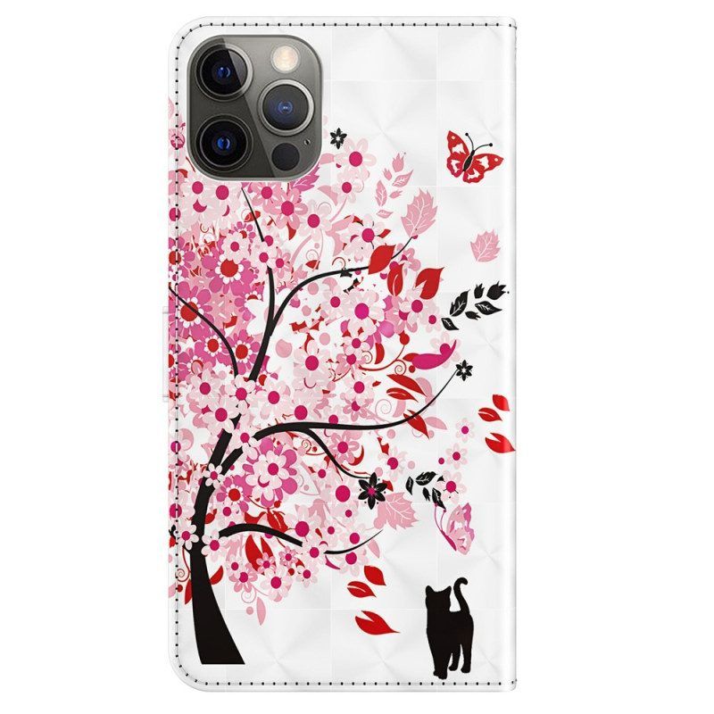 Flip Case Für iPhone 15 Pro Max Mit Kordel Katze Unter Dem Roten Baum 3d Mit Riemen
