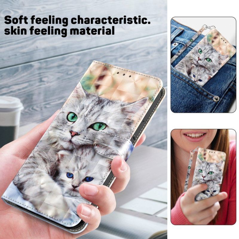 Flip Case Für iPhone 15 Pro Max Mit Kordel Zarte Tanga-katzen