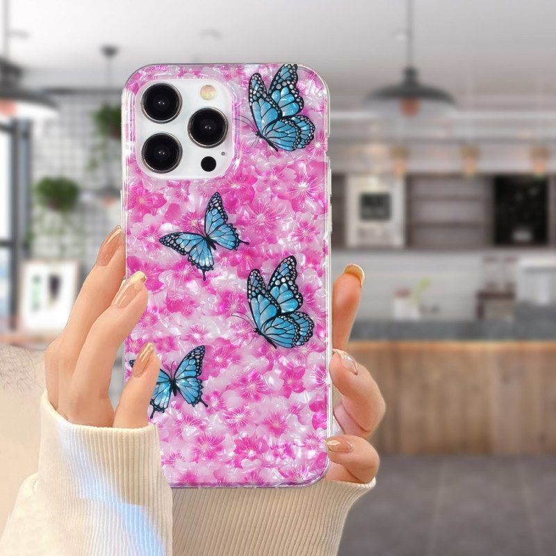 Handyhülle Für iPhone 15 Pro Max Blumen Und Schmetterlinge