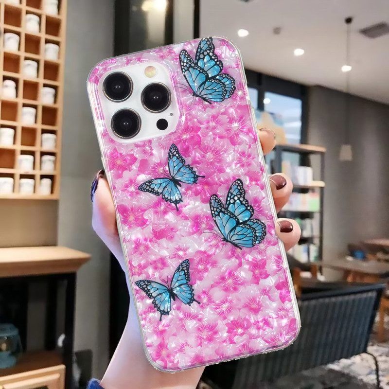 Handyhülle Für iPhone 15 Pro Max Blumen Und Schmetterlinge