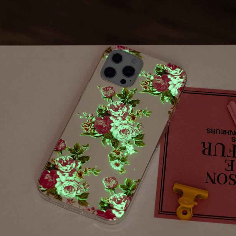 Handyhülle Für iPhone 15 Pro Max Fluoreszierende Blumen