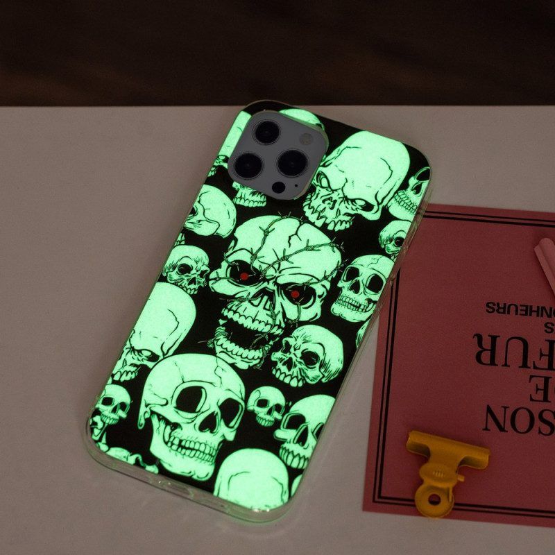 Handyhülle Für iPhone 15 Pro Max Fluoreszierende Totenköpfe