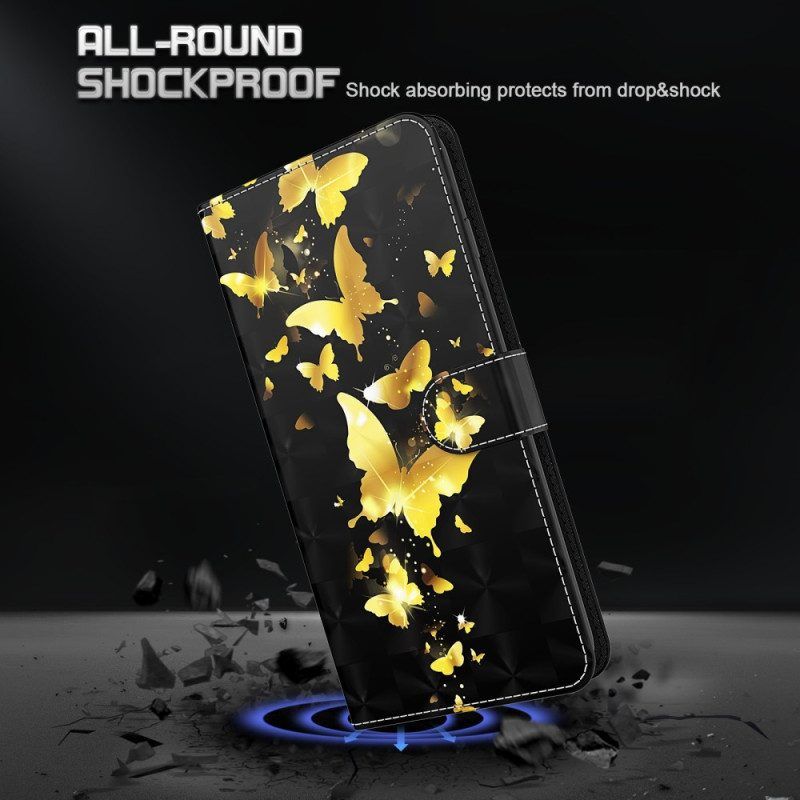 Lederhüllen Für iPhone 15 Pro Max Mit Kordel 3d-schmetterlinge Mit Schlüsselband