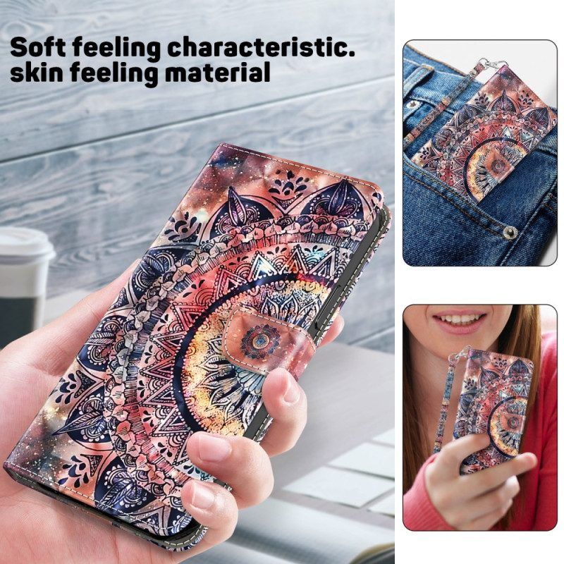 Lederhüllen Für iPhone 15 Pro Max Mit Kordel Mandala Mit Riemen