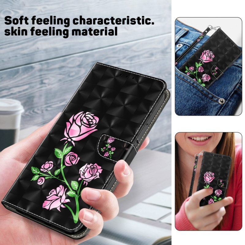 Lederhüllen Für iPhone 15 Pro Max Mit Kordel Riemenrosen