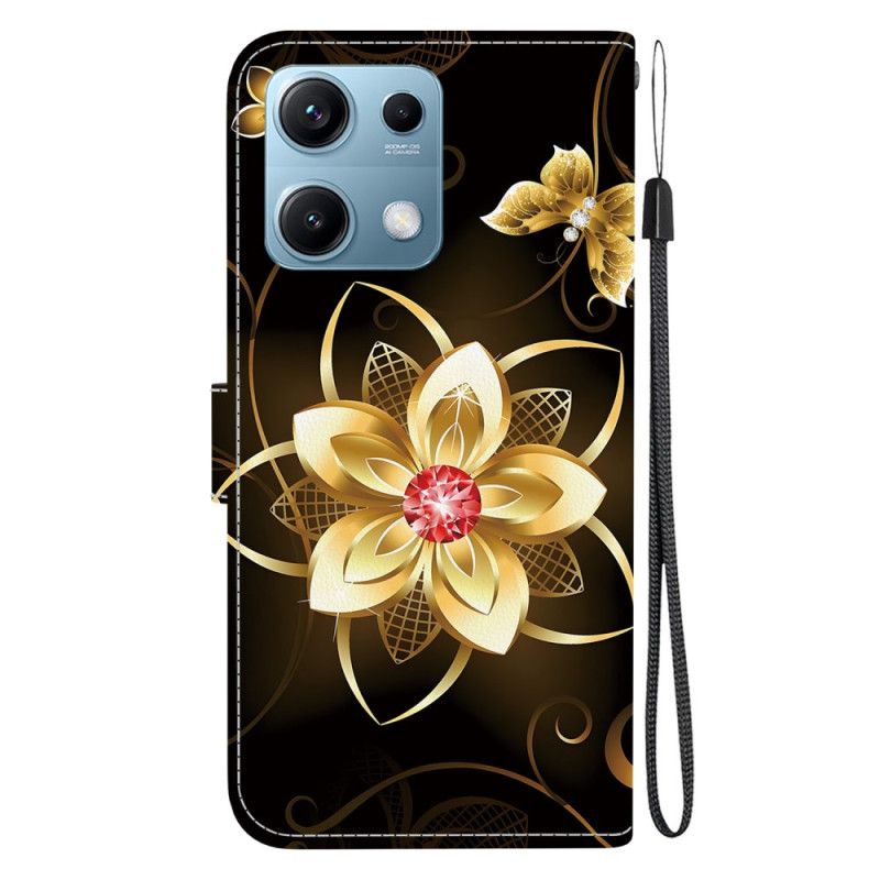 Lederhüllen Xiaomi Redmi Note 14s Goldenes Blumenmuster
