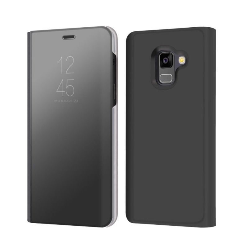 Ansichtsabdeckung Samsung Galaxy A8 Schwarz Spiegel Und Ledereffekt