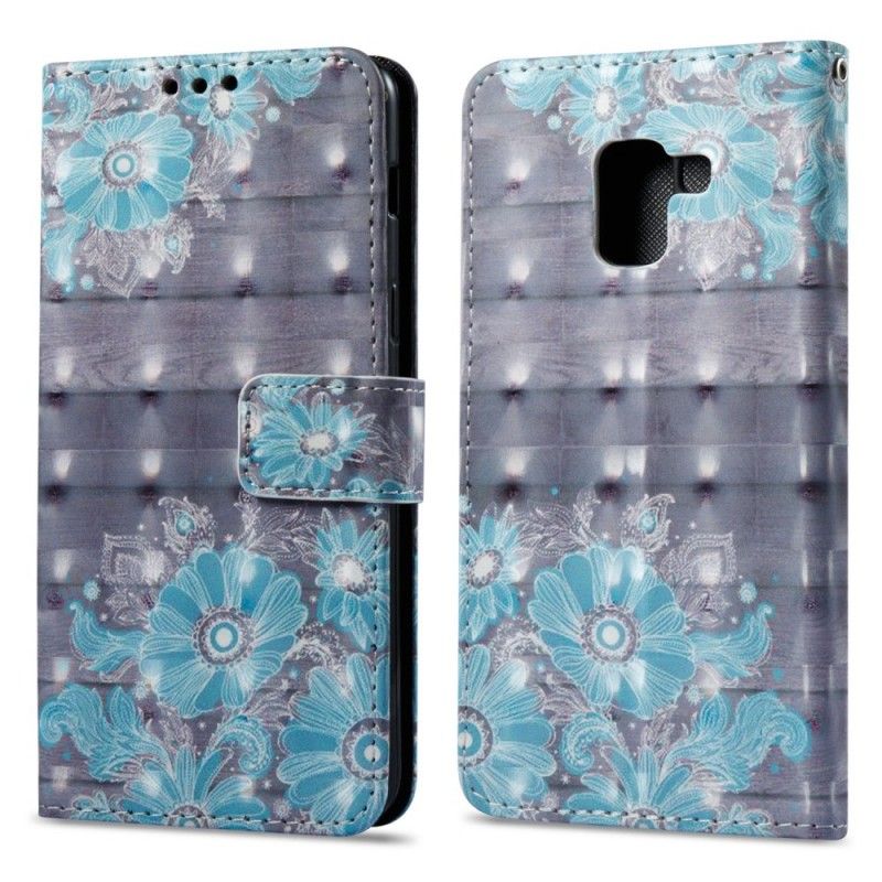 Lederhüllen Für Samsung Galaxy A8 3D Blaue Blumen