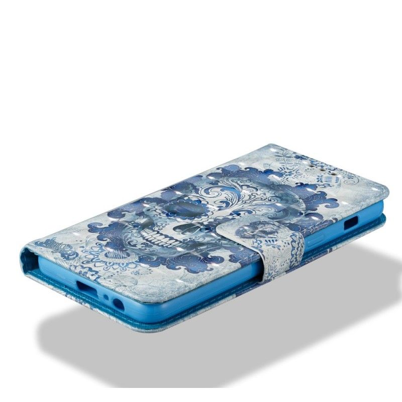 Lederhüllen Für Samsung Galaxy A8 3D Blauer Schädel
