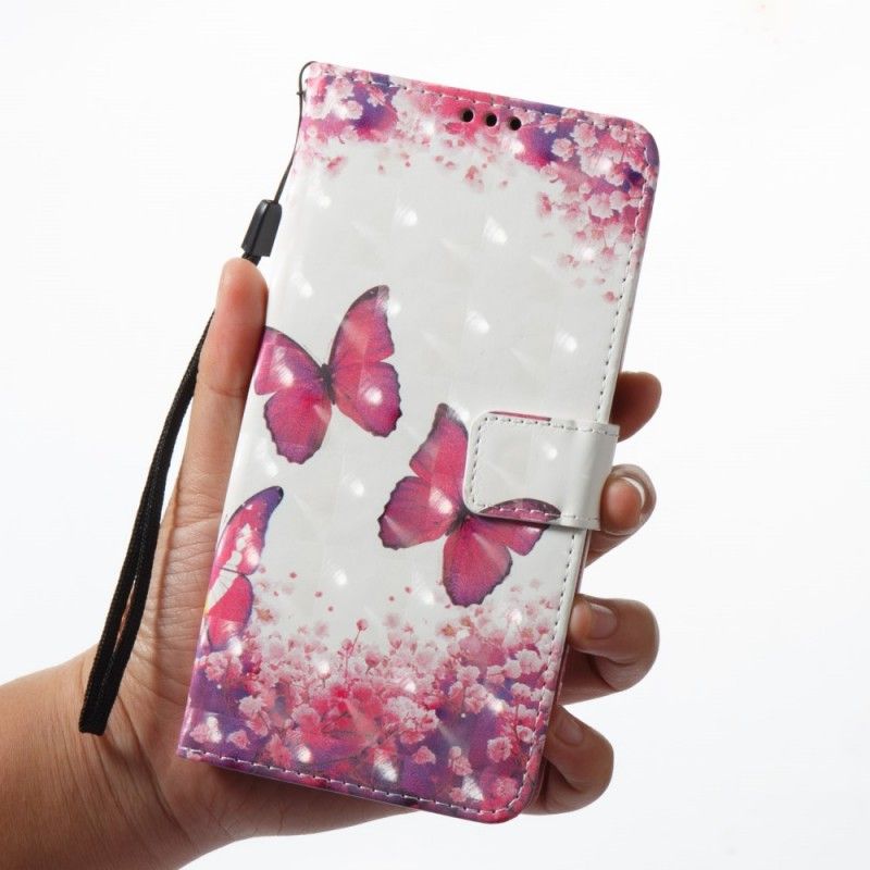 Lederhüllen Für Samsung Galaxy A8 3D Rote Schmetterlinge