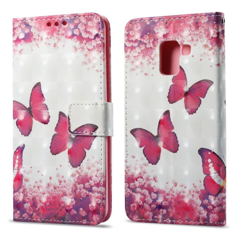 Lederhüllen Für Samsung Galaxy A8 3D Rote Schmetterlinge