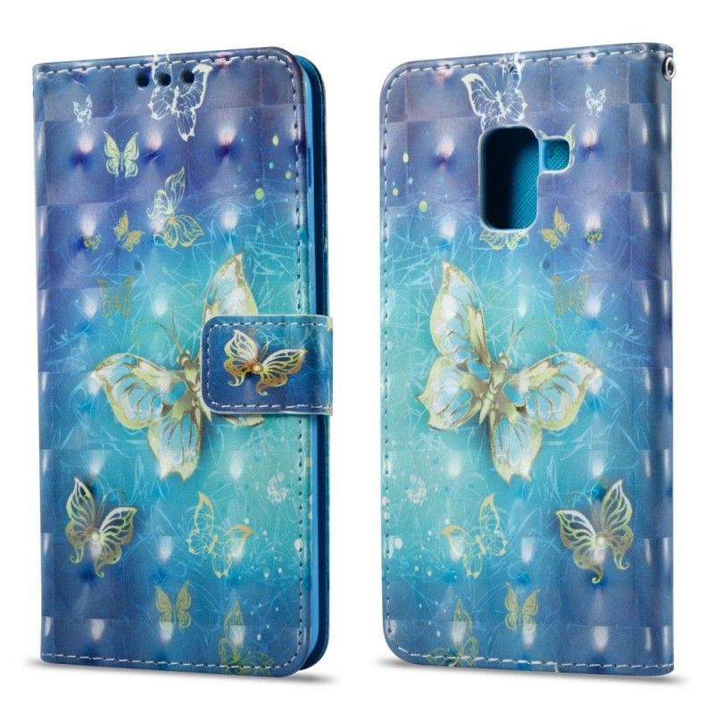 Lederhüllen Samsung Galaxy A8 3D Goldene Schmetterlinge