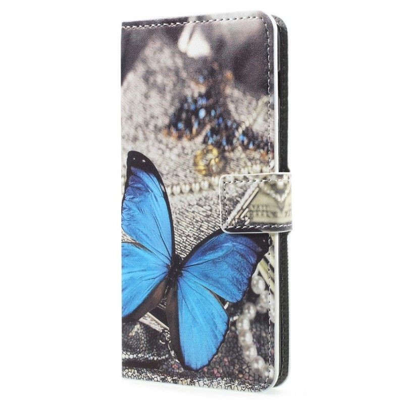 Lederhüllen Samsung Galaxy A8 Blauer Schmetterling