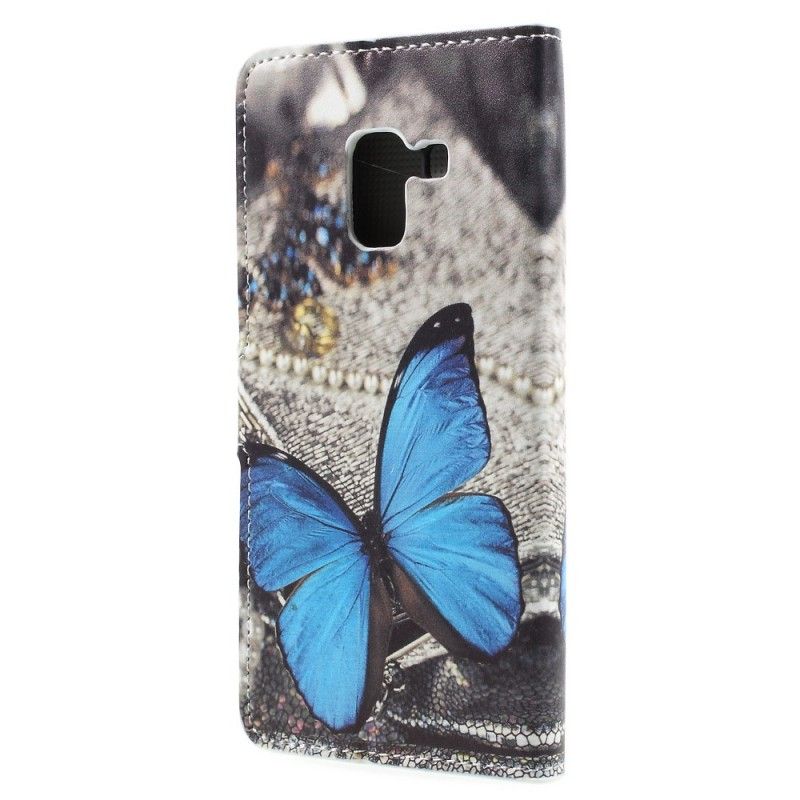 Lederhüllen Samsung Galaxy A8 Blauer Schmetterling