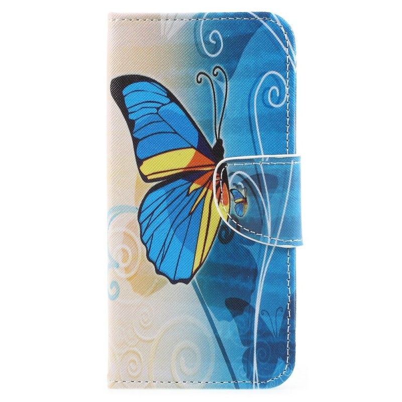 Lederhüllen Samsung Galaxy A8 Hellblau Schmetterlinge