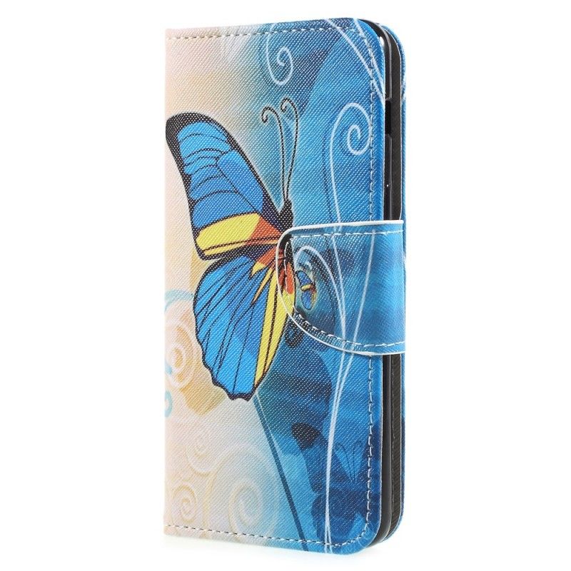 Lederhüllen Samsung Galaxy A8 Hellblau Schmetterlinge