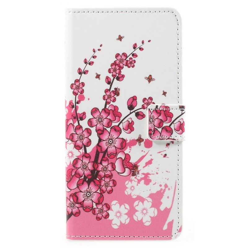 Lederhüllen Samsung Galaxy A8 Magenta Tropische Blumen