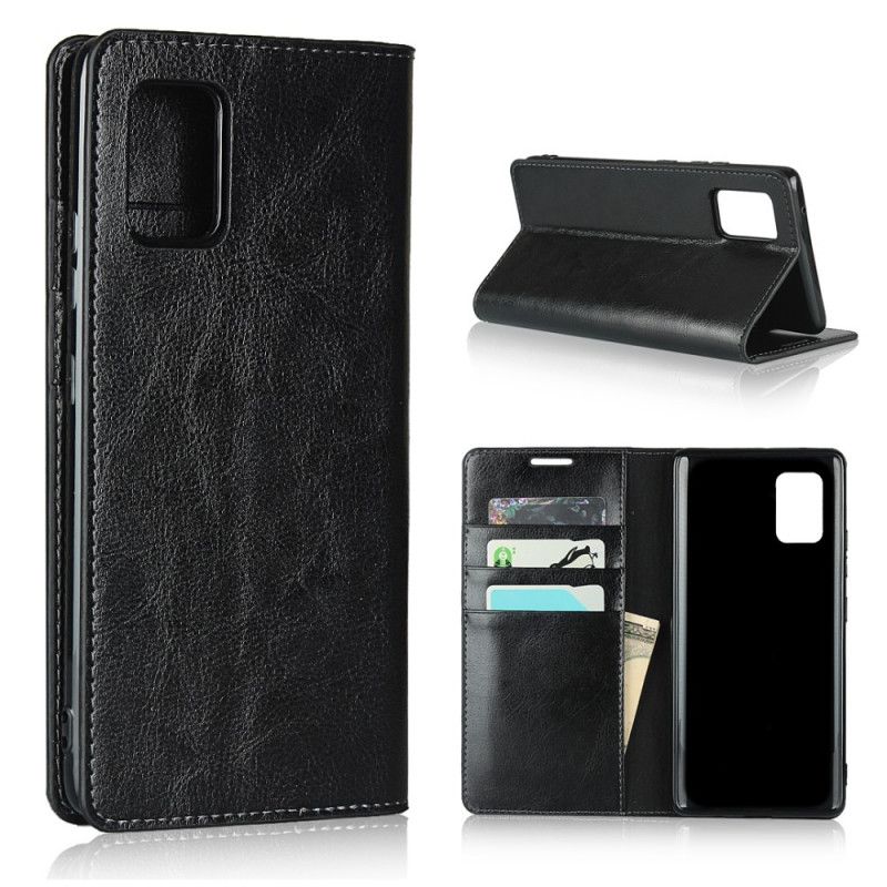 Flip Case Für Samsung Galaxy A51 5G Schwarz Echtes Leder
